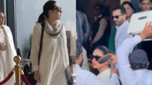 Karisma Kapoor in Delhi with Kareena and Saif for Sunjay Kapur's prayer meet